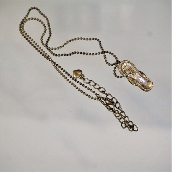 Flip Flop Pendant Enamel Rhinestones on Ball Necklace Vintage BTC Jewelry - Picture 7 of 8